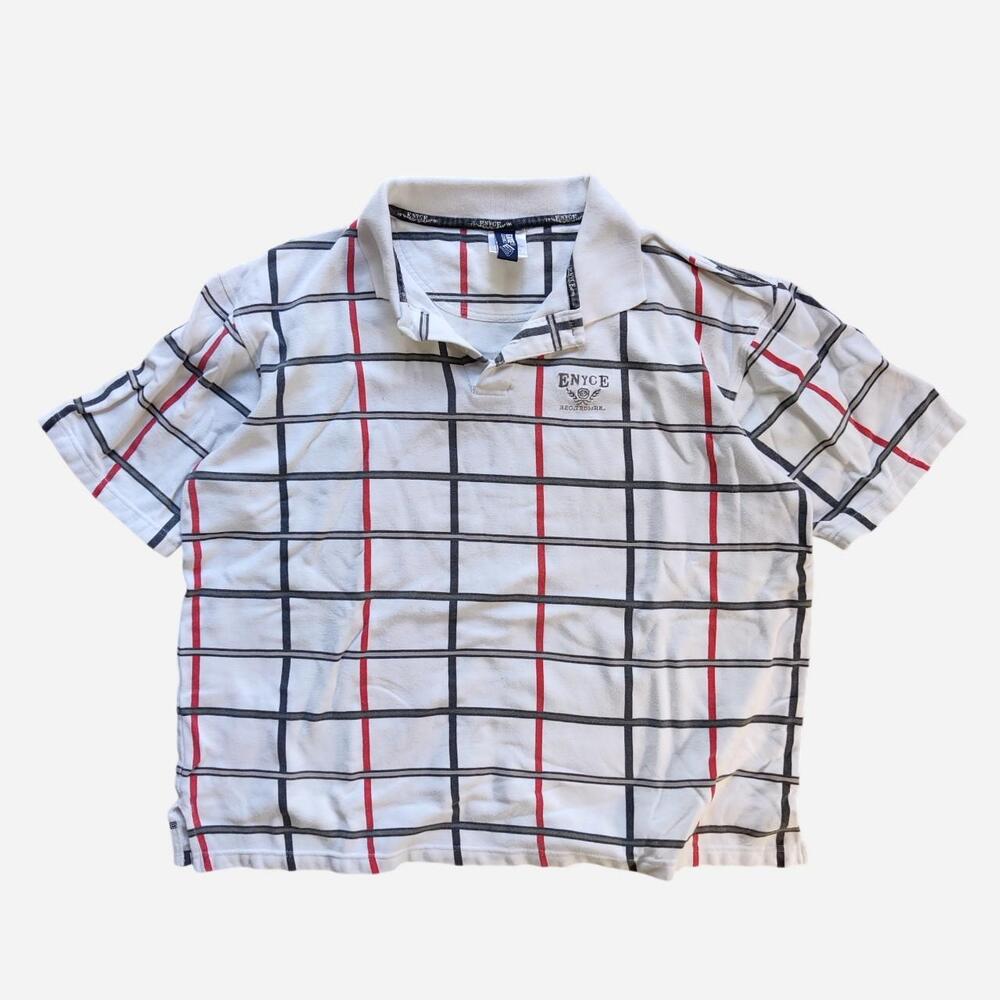 Enyce white and red plaid polo shirt with a cropped body fit